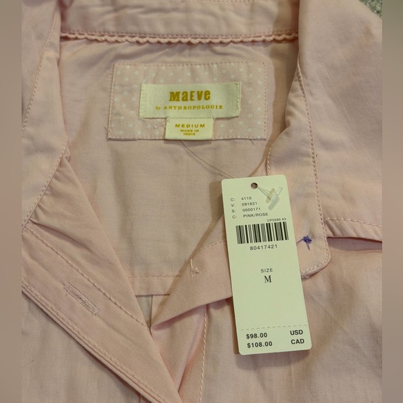 Anthropologie Bennet Button Down Shirt by Maeve Pink SIZE MEDIUM NEW - Picture 9 of 9